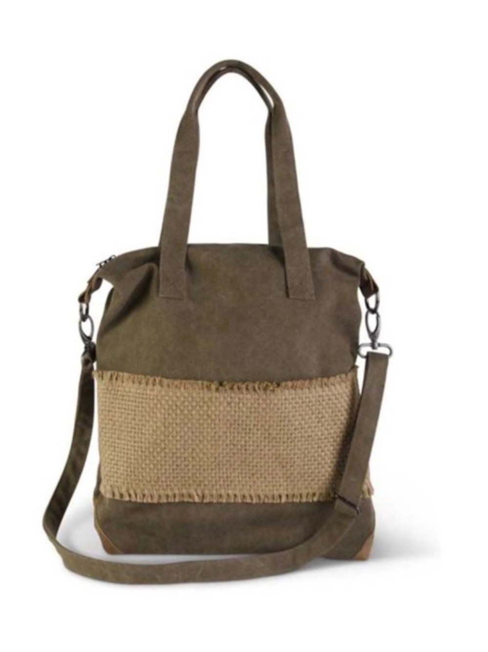 Crosstree Lane Brown Canvas Woven Jute Festival Boho Large‎ Messenger Tote Bag
